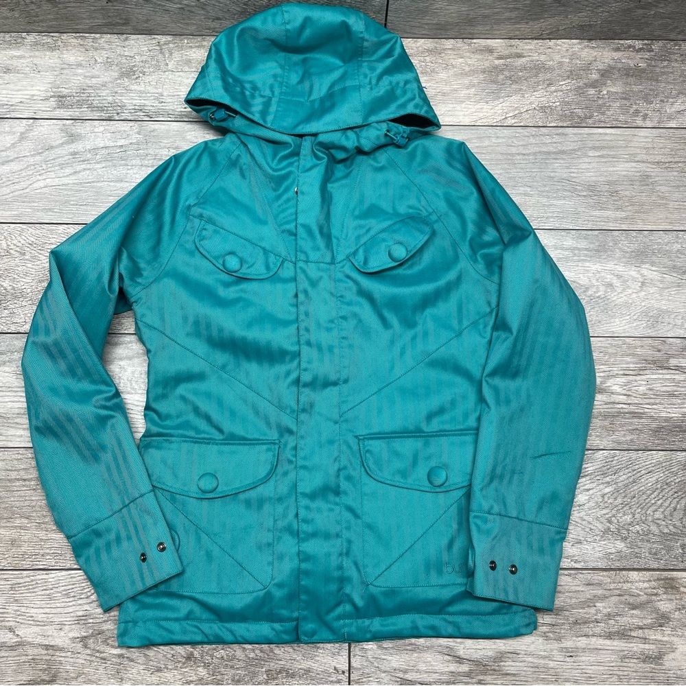 Burton Dry Ride  Green Teal Sherpa Fleece Hooded Ski/Snow Boarding Jacket M